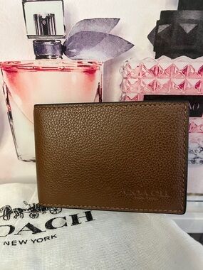 🆕Coach Men's Brown Pebbled Leather Card & Key Holder✨ NWT